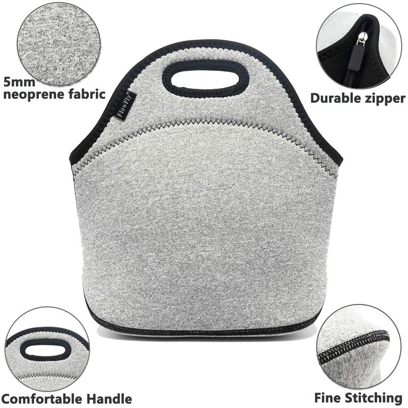 FlowFly Neoprene kids Lunch box Insulated Soft Bag Mini Cooler Thermal Meal Tote Kit for Boys, Girls,Men,Women,School,Work, Office, Grey - Image 2